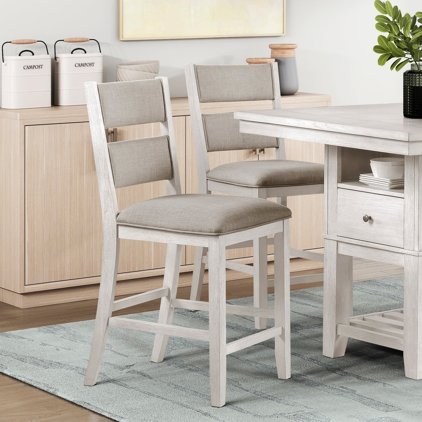 Farmhouse Dining Set Antique White Wood Table with Storage for 4
