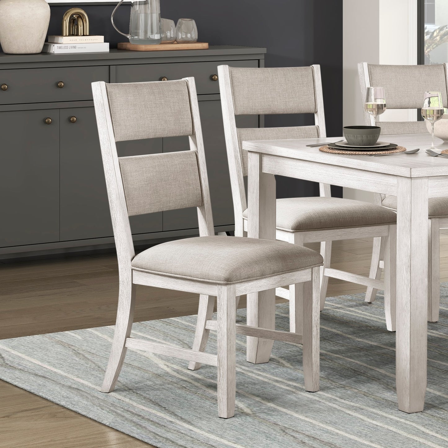 Antique White Farmhouse Dining Table Set - Seats 6