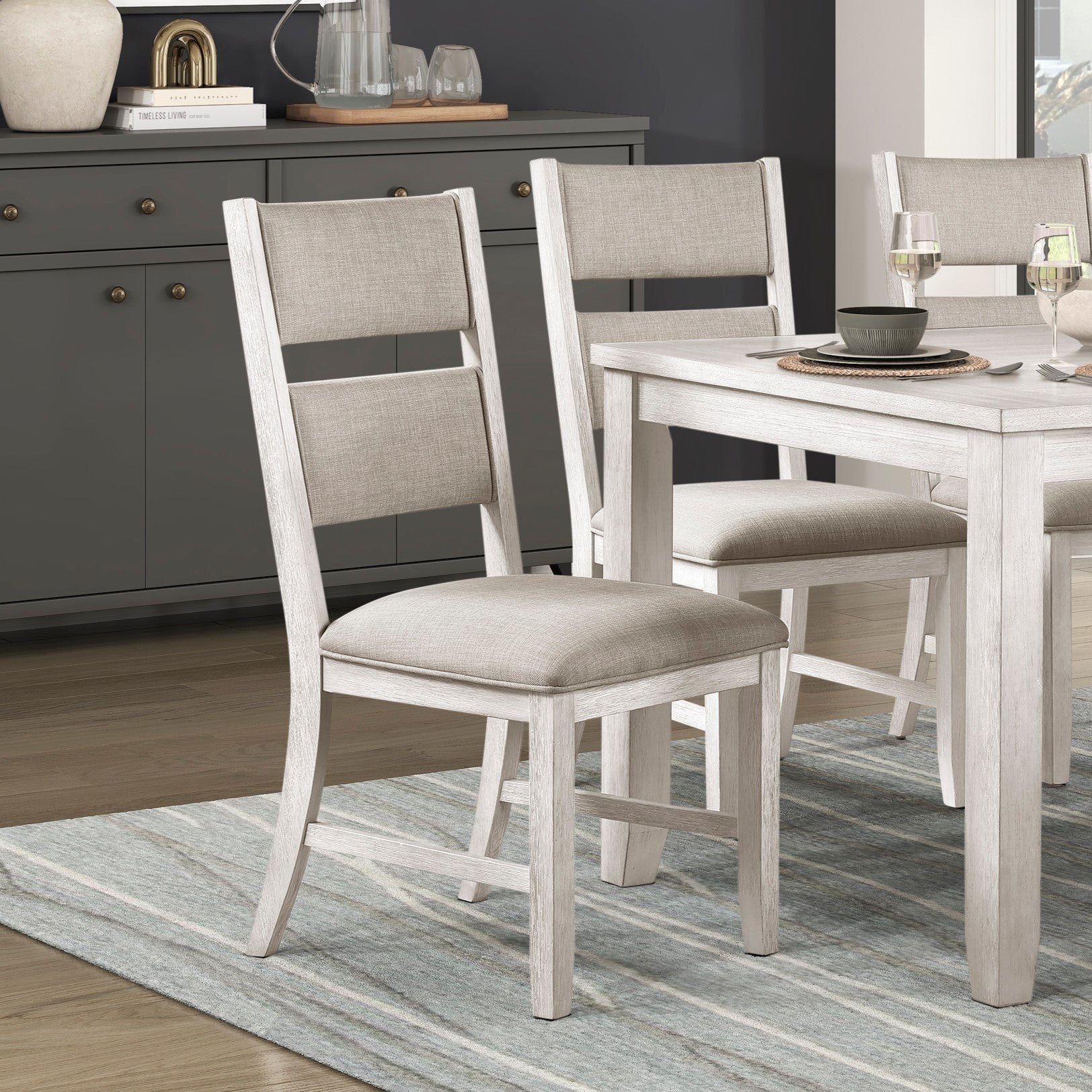 Antique White Farmhouse Dining Table Set - Seats 6