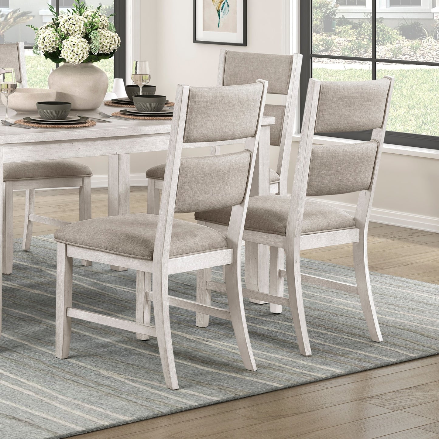 Antique White Farmhouse Dining Table Set - Seats 6