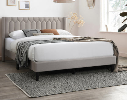 Modern Eye-Catching 1pc Full Size Bed Light Brown Burlap Fabric Unique Diamond Design Headboard Bedframe