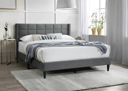 Elegant Modern 1pc Full Size Bed Upholstered Box Design Headboard Bedframe Gray Brushed Linen