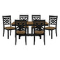 2-Tone Black Brown Finish 7pc Dining Set Table with Storage Shelf and 6x Side Chairs Modern Farmhouse Wooden Furniture