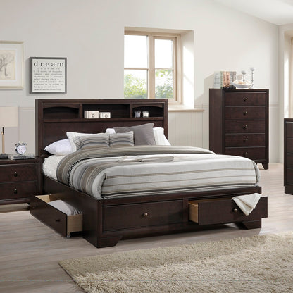Modern bedroom Storage Queen Size Bed Drawers Storage Headboard Footboard 1pc Bed Only.