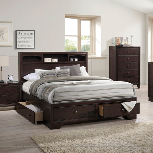 Modern bedroom Storage Queen Size Bed Drawers Storage Headboard Footboard 1pc Bed Only.