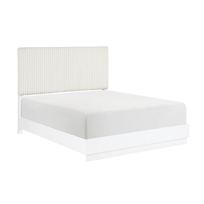 Luxurious Pearl White Finish Queen Bed Soft Upholstery Headboard Panel Glam Bedroom Furniture 1pc