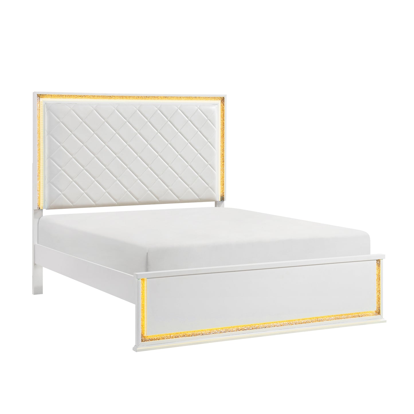 Contemporary Glam White Finish Queen Bed Upholstered Headboard LED Light 8-Colors Bedroom Furniture 1pc