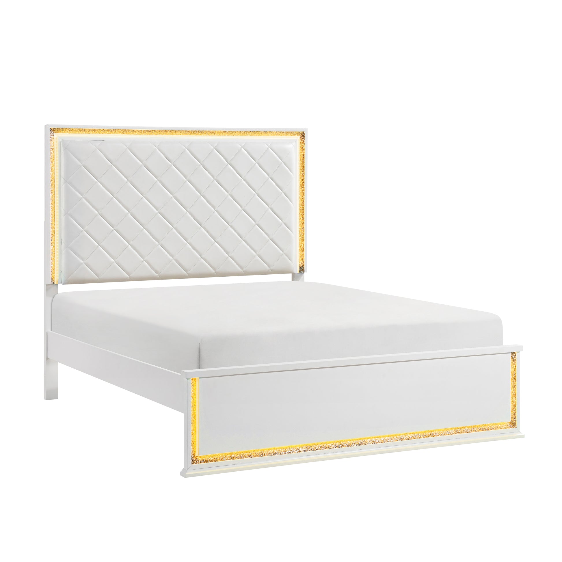 Contemporary Glam White Finish Queen Bed Upholstered Headboard LED Light 8-Colors Bedroom Furniture 1pc