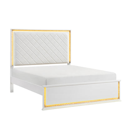 Contemporary Glam White Finish Queen Bed Upholstered Headboard LED Light 8-Colors Bedroom Furniture 1pc