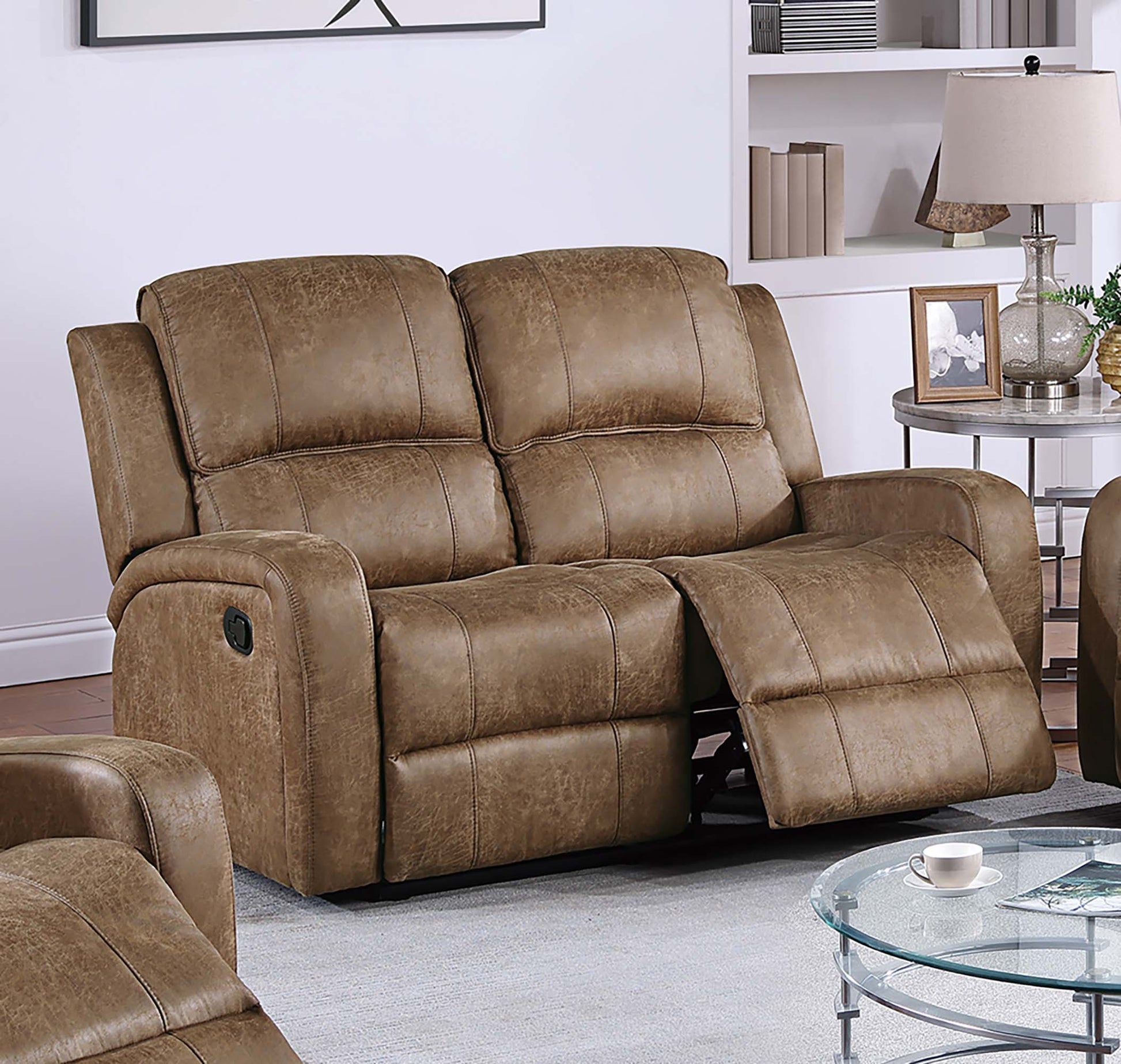 Chestnut Faux Leather Square Arm Sofa Set