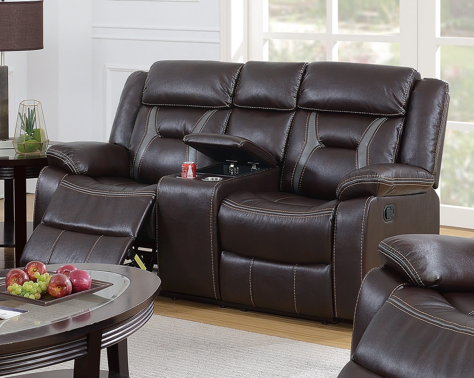 Dark Brown Leatherette Reclining Sofa - 73" Primary Living Room