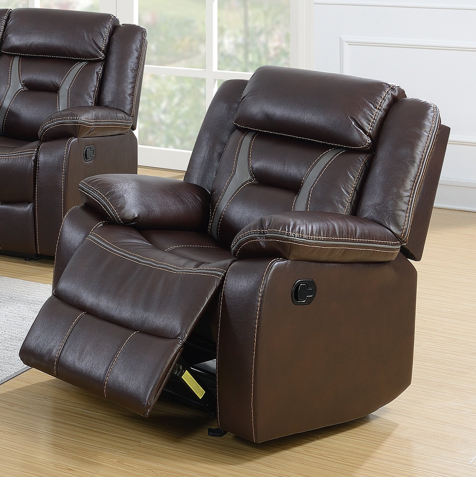 Dark Brown Leatherette Reclining Sofa - 73" Primary Living Room