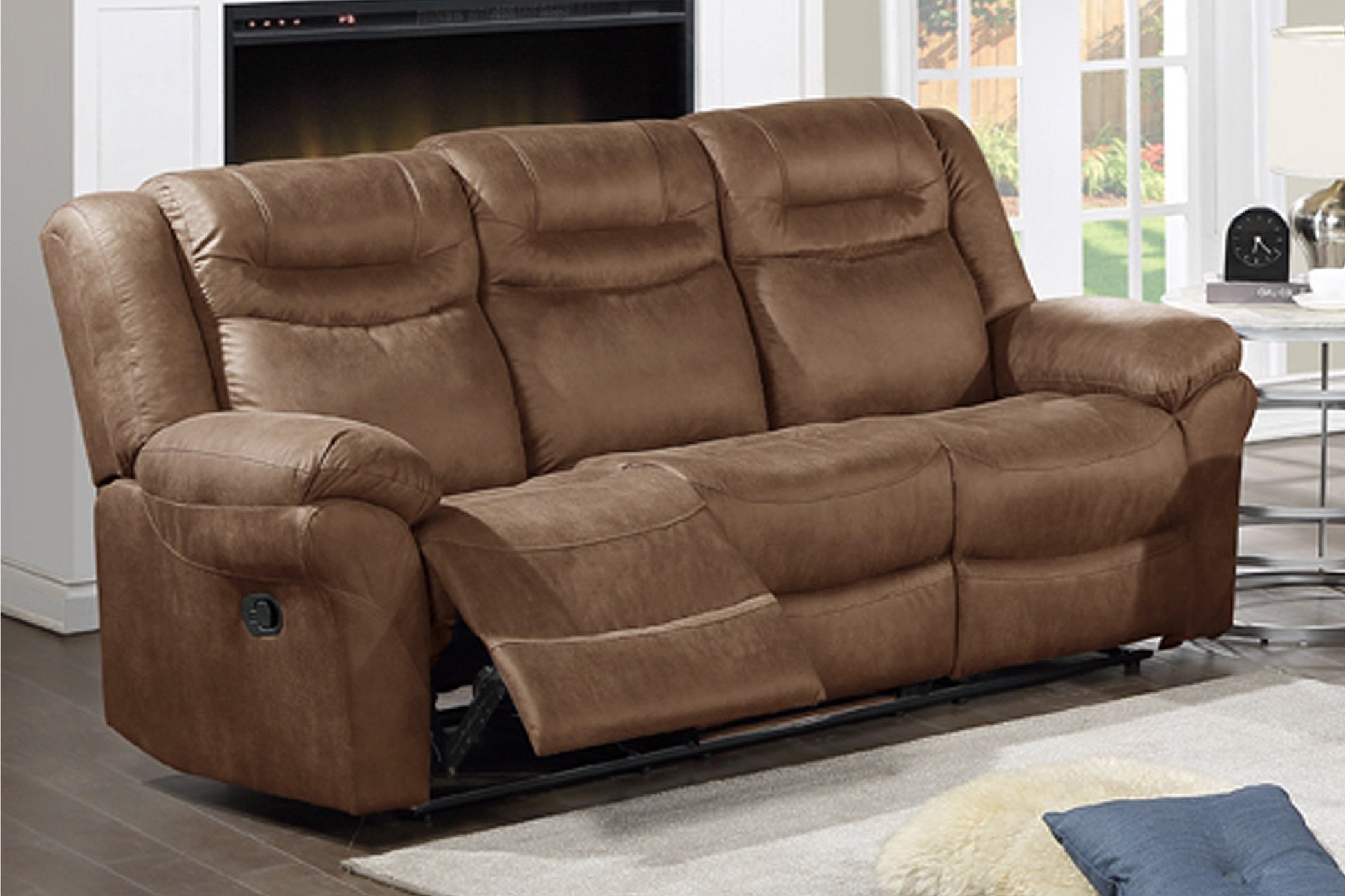 Modern Brown Faux Leather Reclining Sofa - 3 Seat