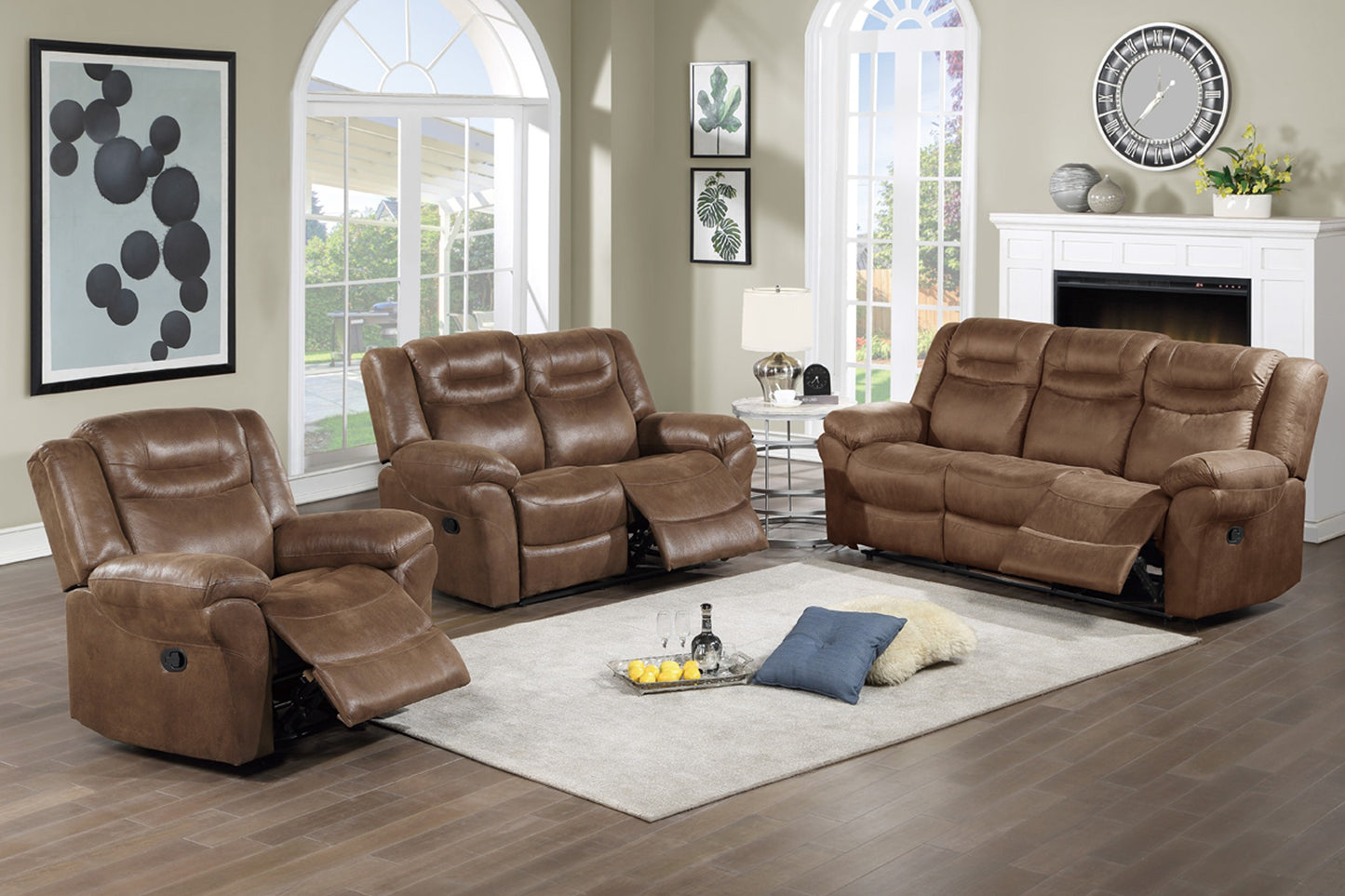 Modern Brown Faux Leather Reclining Sofa - 3 Seat