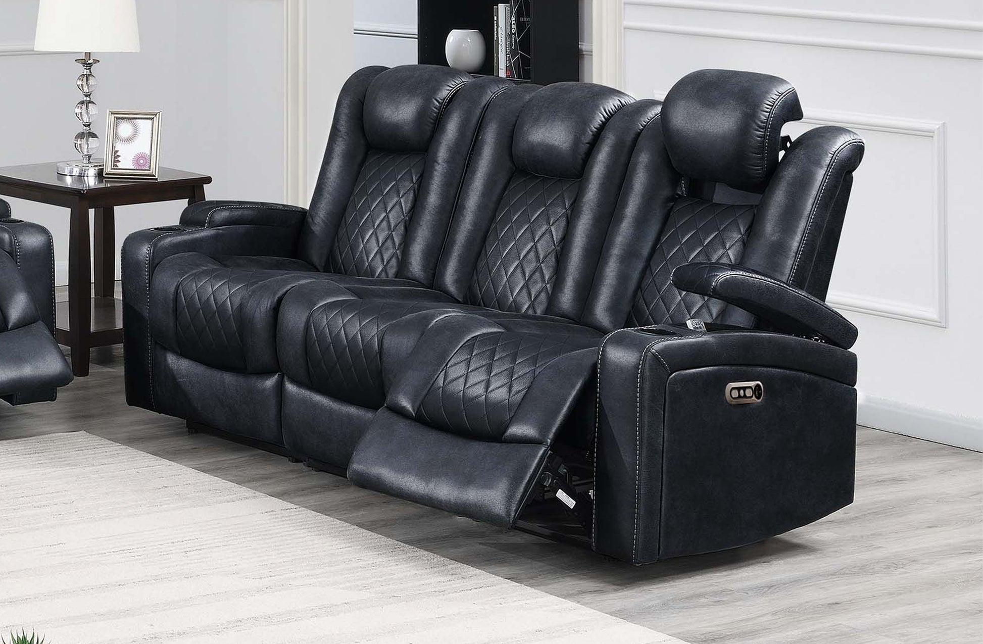 Modern Inky Blue Reclining Sofa - 3 Seats Storage for Living Room