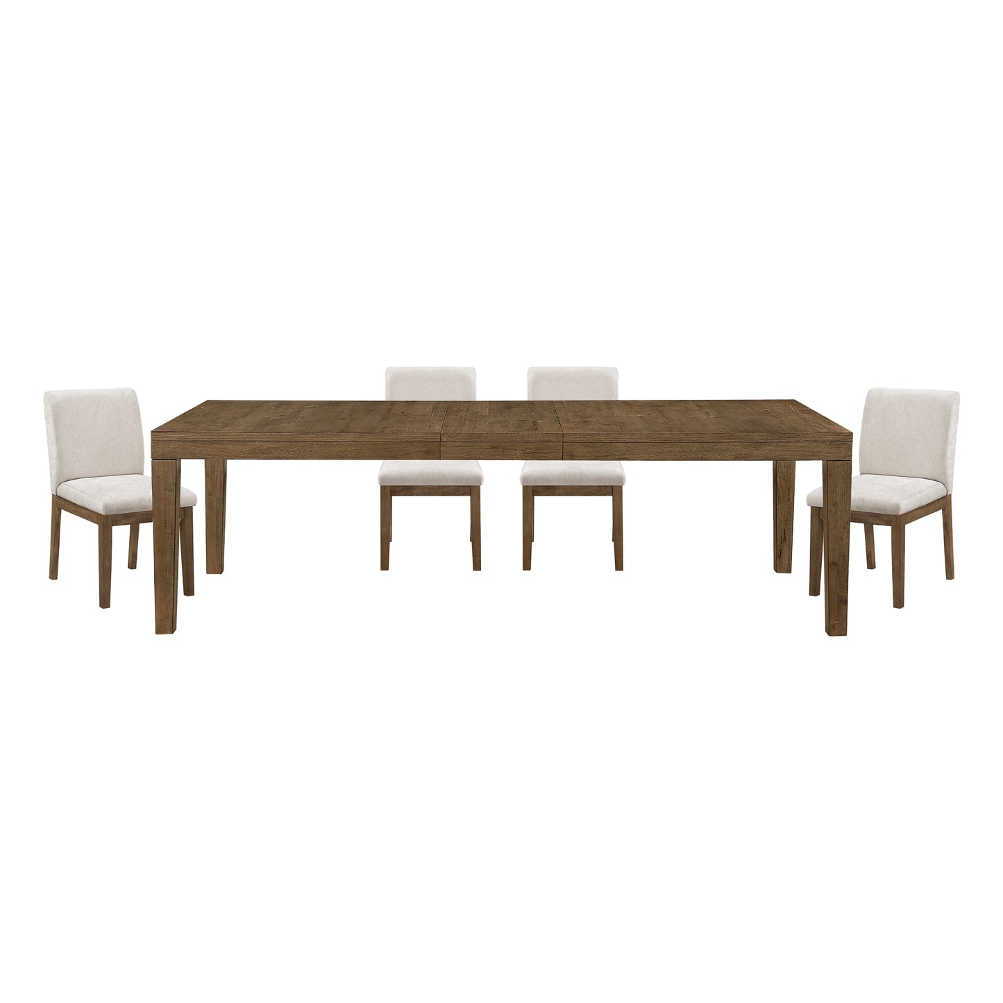 Brown Finish 5pc Dining Set Large Table and Upholstered Chairs Self-Storing