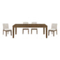 Brown Finish 5pc Dining Set Large Table and Upholstered Chairs Self-Storing Extension Leaf Sturdy Frame Wooden Furniture