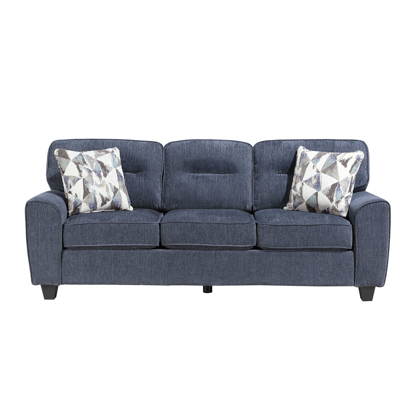 Durable Chenille Fabric Sofa w Decorative Pillows Blue Contemporary Living Room Furniture 1pc