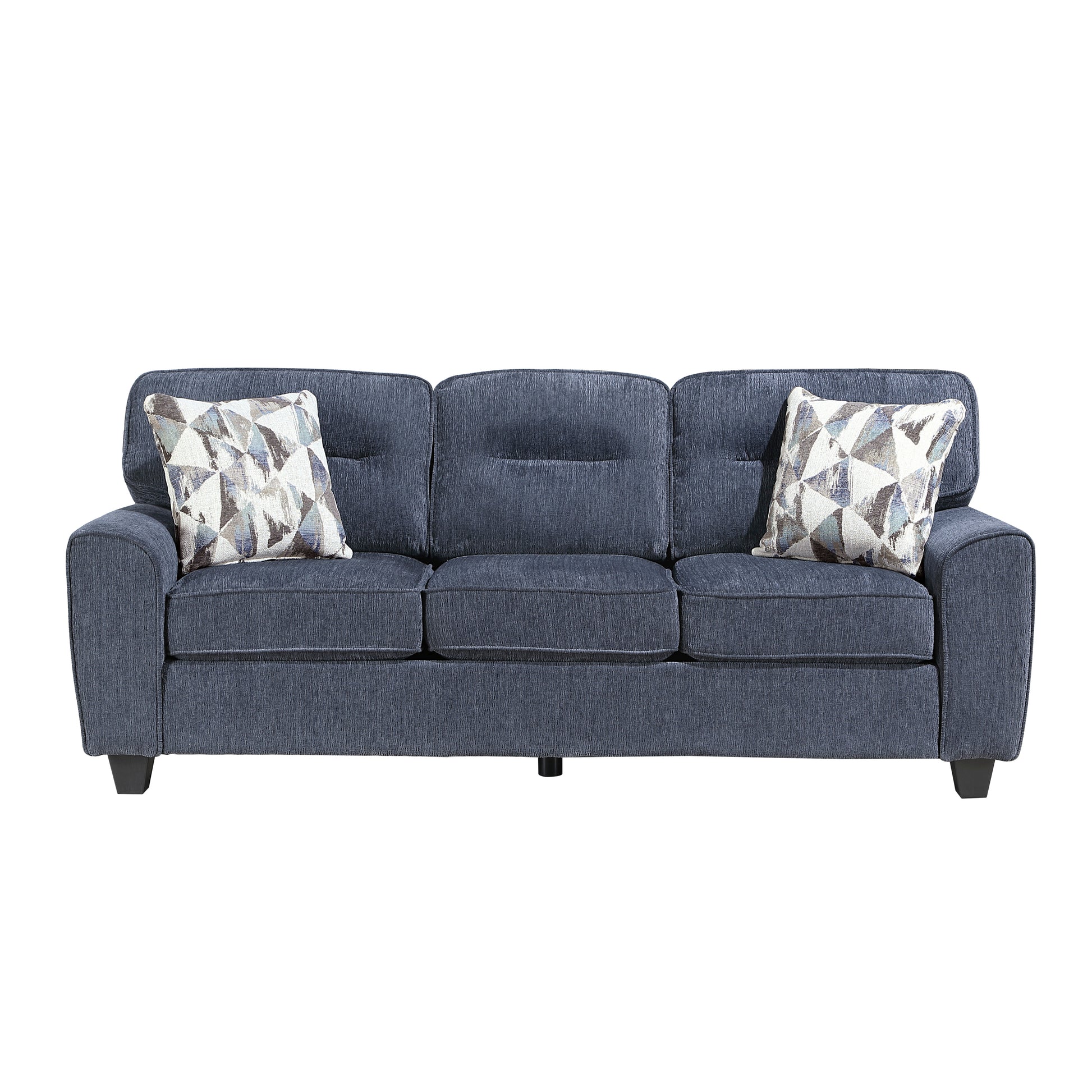 Durable Chenille Fabric Sofa w Decorative Pillows Blue Contemporary Living Room Furniture 1pc