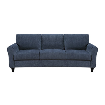 Contemporary 3-Seater Sofa Plush Foam Padded Blue Chenille Upholstered Pochet Coils Living Room Furniture 1pc