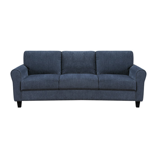 Contemporary 3-Seater Sofa Plush Foam Padded Blue Chenille Upholstered Pochet Coils Living Room Furniture 1pc