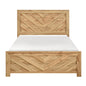 Natural Finish Queen Size Panel Bed Chevron Pattern Wooden Rustic Bedroom Furniture 1pc