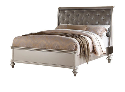 King Faux Leather Tufted Headboard in Champagne Silver Wood for Bedroom