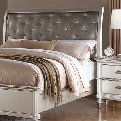 King Faux Leather Tufted Headboard in Champagne Silver Wood for Bedroom