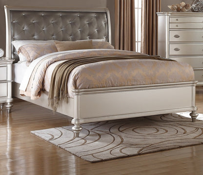 King Faux Leather Tufted Headboard in Champagne Silver Wood for Bedroom