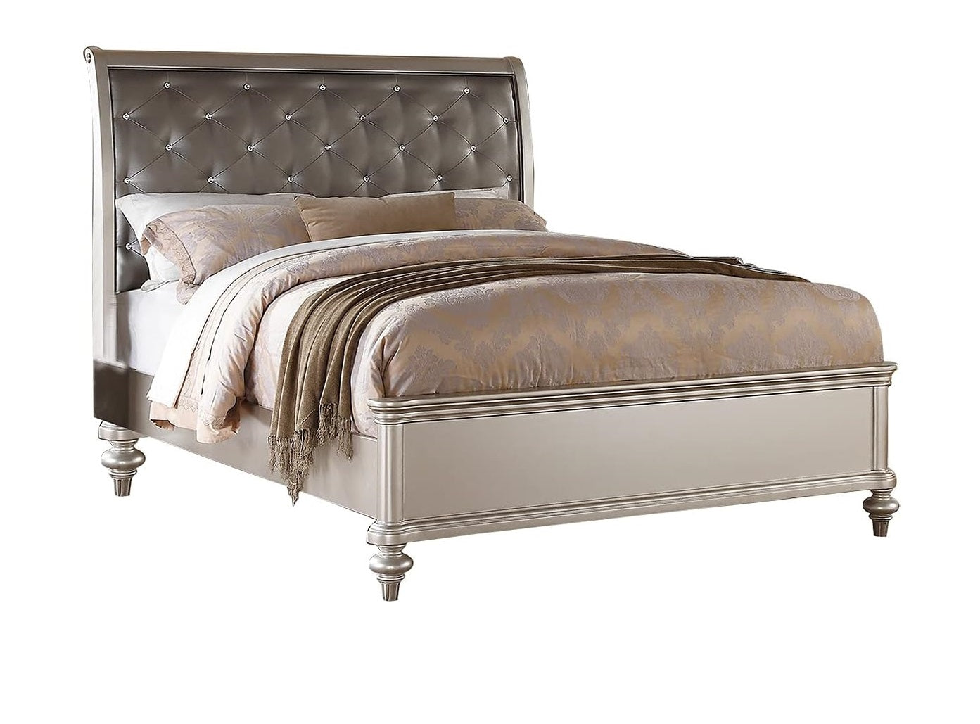 King Faux Leather Tufted Headboard in Champagne Silver Wood for Bedroom