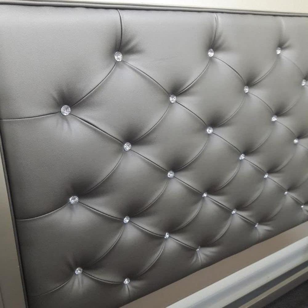 King Faux Leather Tufted Headboard in Champagne Silver Wood for Bedroom