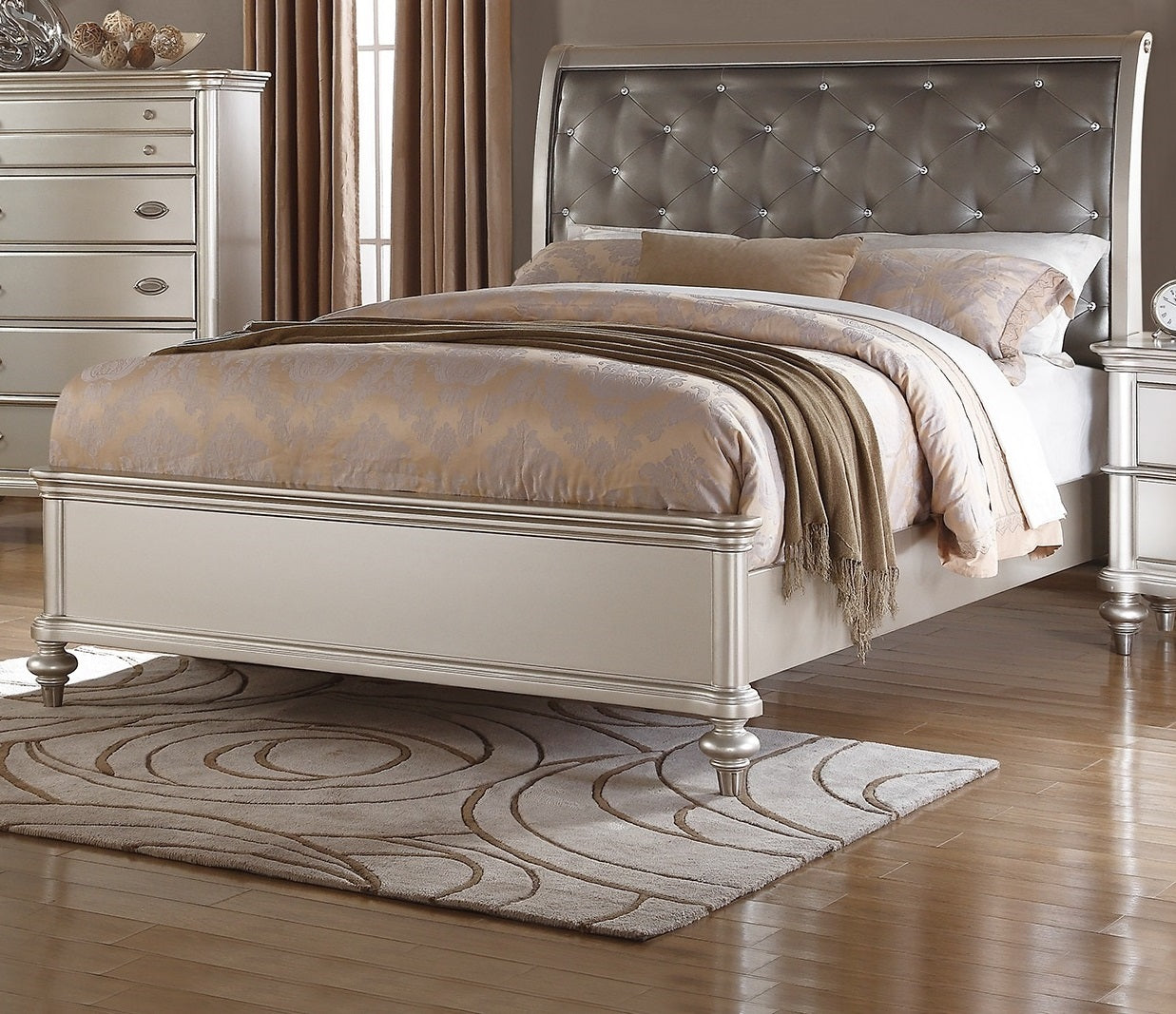 Silver Faux Leather Tufted Headboard 1pc Eastern King Size Bed Bedroom Furniture Luxurious Look Bedframe