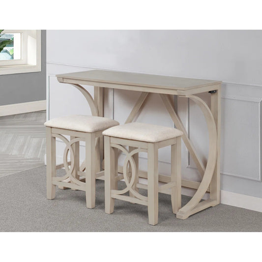 3-Piece Antique White Wood Counter Height Set with Dual-USB Ports