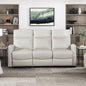 Contemporary Beige Double Reclining Sofa with Side Pocket 1pc Faux Leather Upholstery Plywood Living Room Furniture