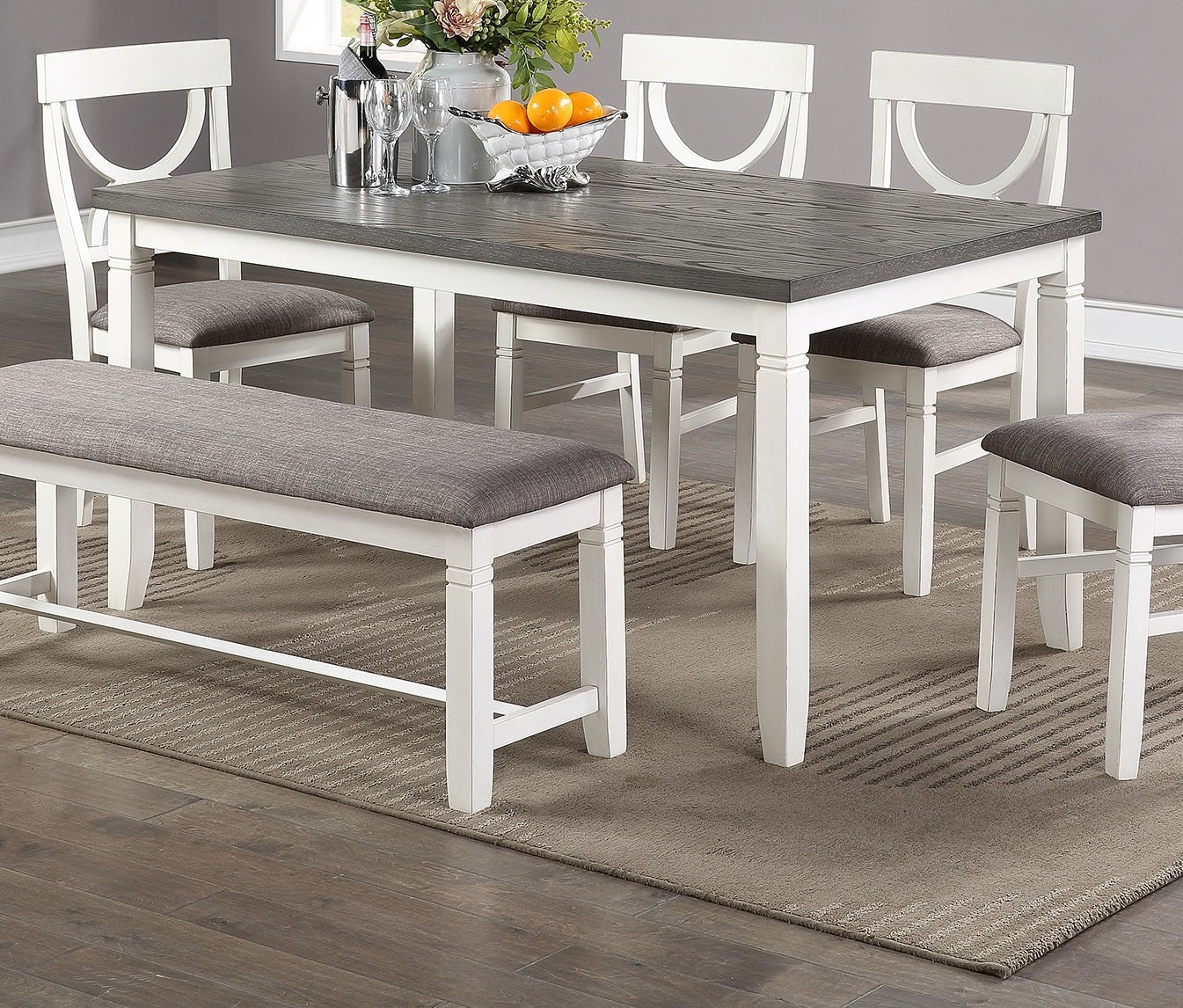 Modern White Rubberwood Dining Set for Dining Room