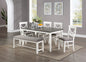 Dining Room Furniture White 6pc Dining Set Table 4 Side Chairs and A Bench Rubberwood MDF