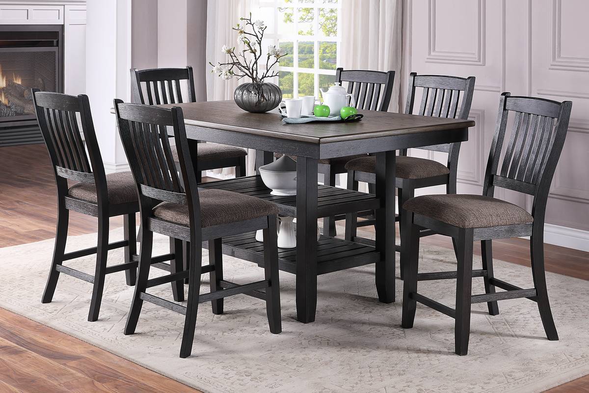 Gray Rubberwood Dining Table Set - 6 Seats for Dining Room