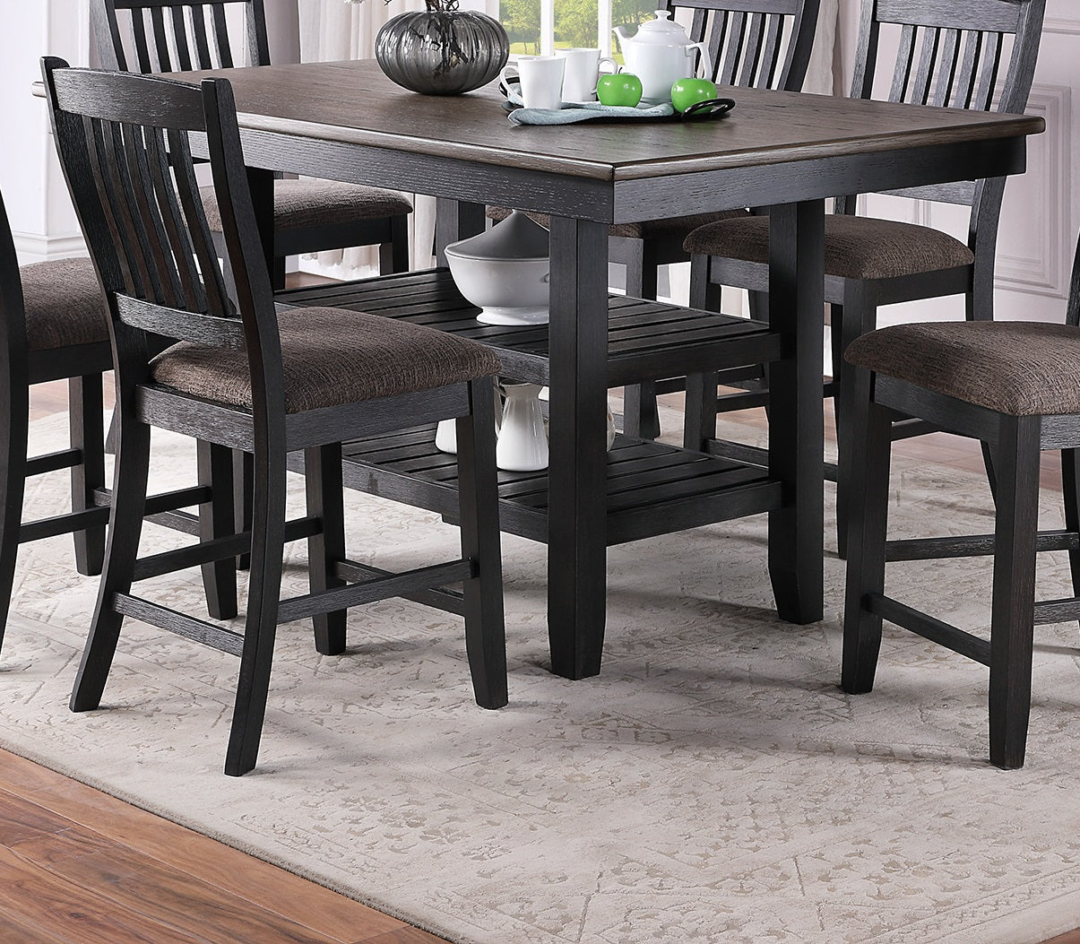 Gray Rubberwood Dining Table Set - 6 Seats for Dining Room