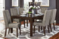 Contemporary Dark Brown 7pc Dining set Table with Extension Leaf and 6x Upholstered Side Chairs Modern Dining Room Furniture