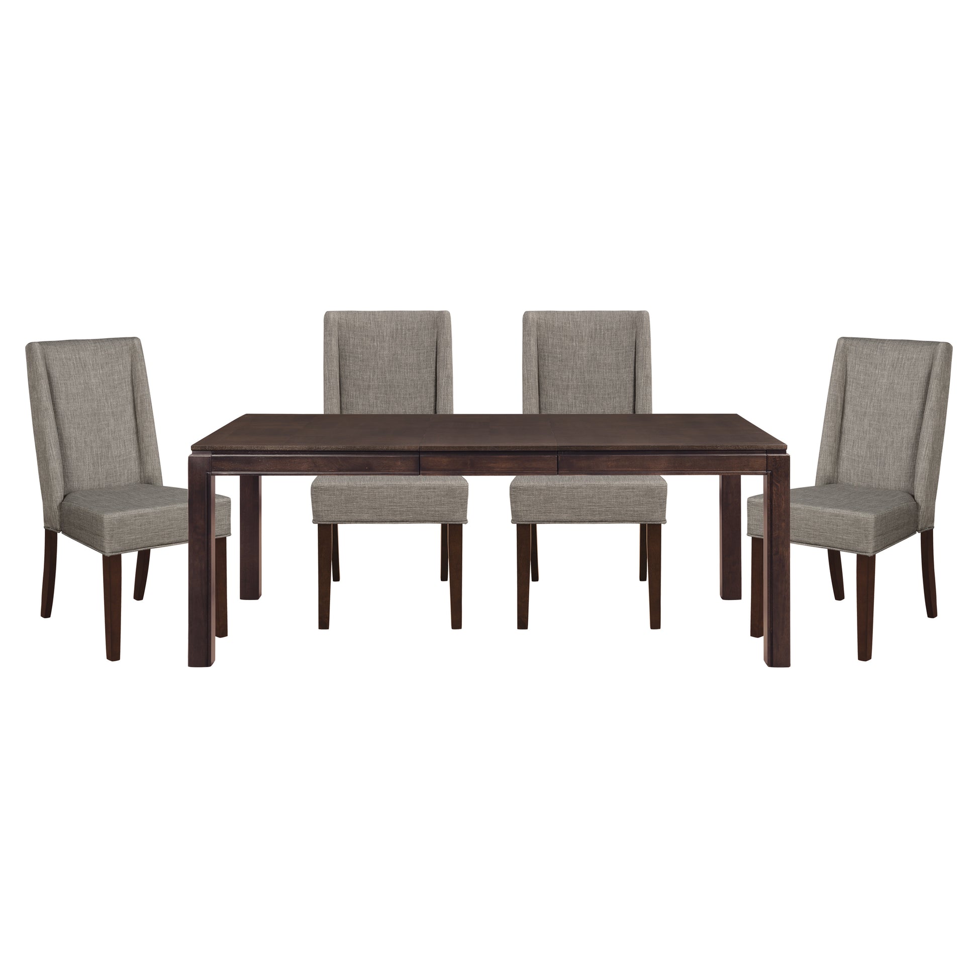 Contemporary Dark Brown 5pc Dining set Table with Extension Leaf and 4x Upholstered Side Chairs Modern Dining Room Furniture
