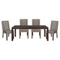 Contemporary Dark Brown 5pc Dining set Table with Extension Leaf and 4x Upholstered Side Chairs Modern Dining Room Furniture