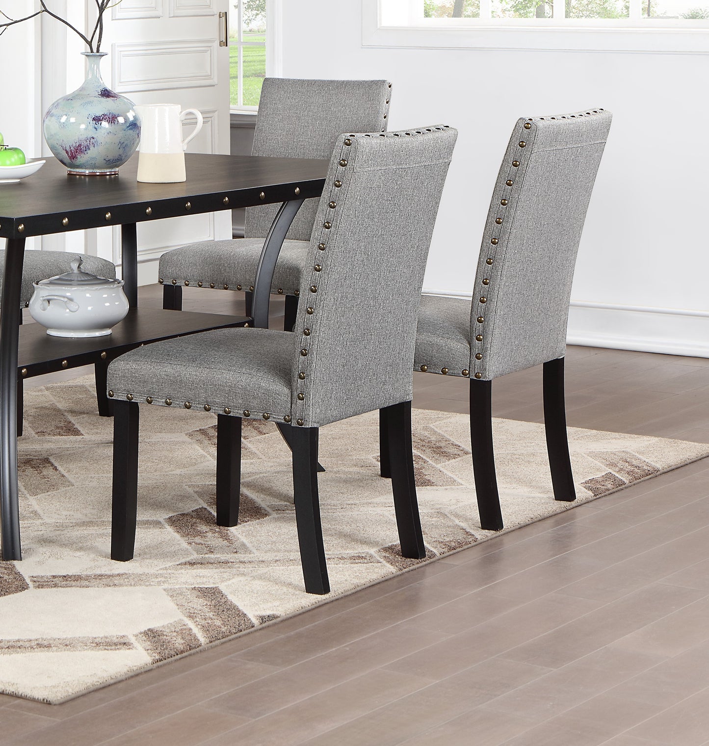 Gray Rectangular Dining Table with 6 Chairs