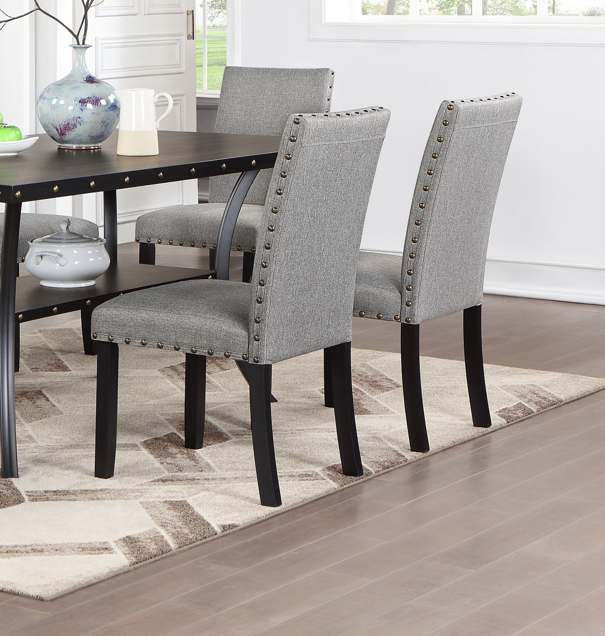 Gray Rectangular Dining Table with 6 Chairs