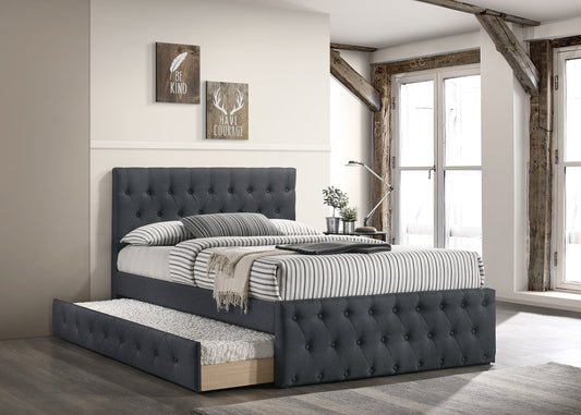 Charcoal Grey Burlap Upholstered Full Bed with Trundle for Bedroom