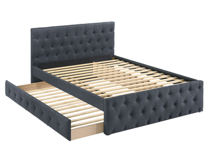 Charcoal Grey Burlap Upholstered Full Bed with Trundle for Bedroom