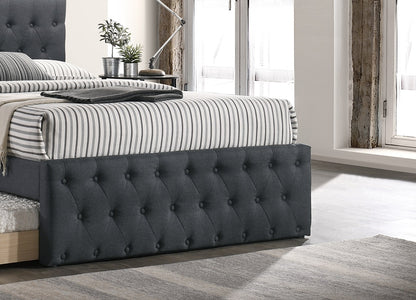 Charcoal Grey Burlap Upholstered Full Bed with Trundle for Bedroom