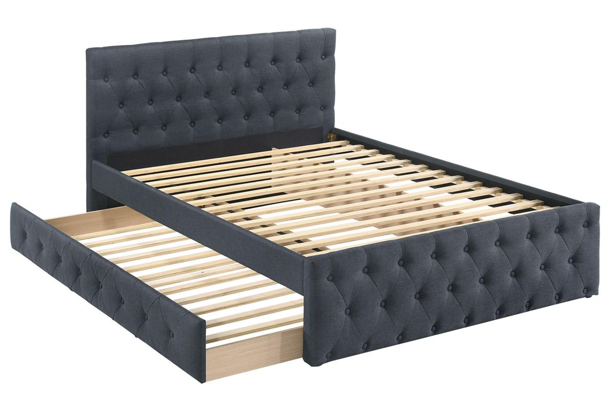 Charcoal Grey Burlap Upholstered Full Bed with Trundle for Bedroom