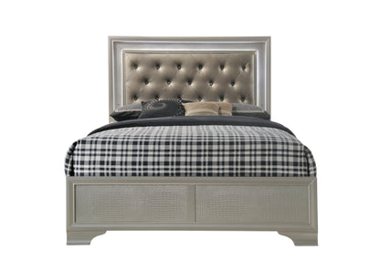 Champagne Crocodile Texture Upholstered Bed Frame - Full Size for Bedroom