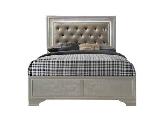 Champagne Crocodile Texture Upholstered Bed Frame - Full Size for Bedroom