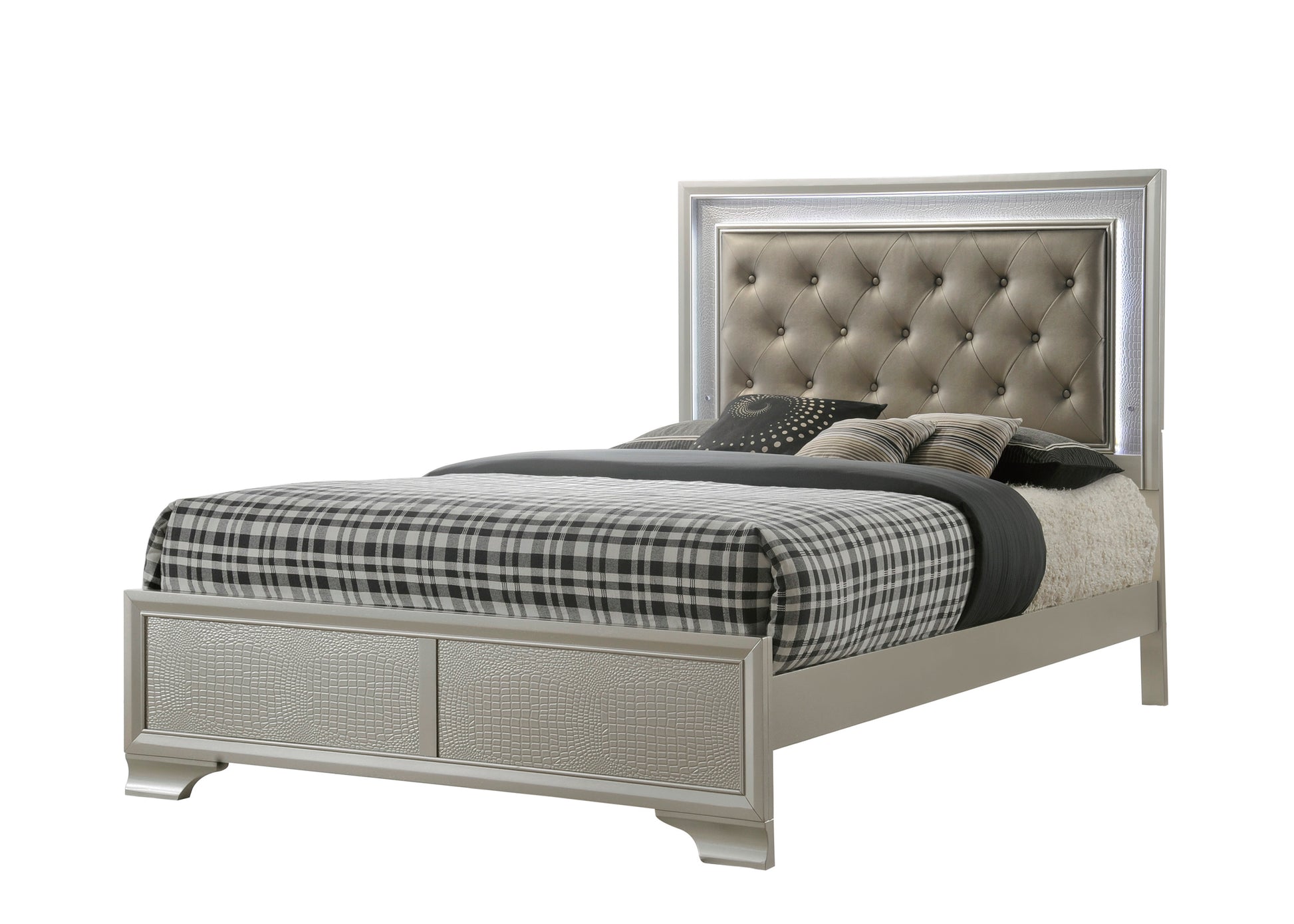 Champagne Crocodile Texture Upholstered Bed Frame - Full Size for Bedroom